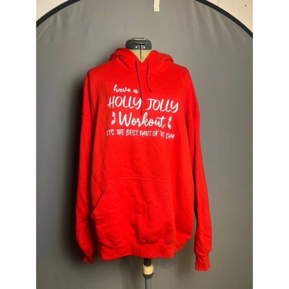 Gildan Women’s XL Red Christmas Holly Jolly Workout Graphic Hoodie